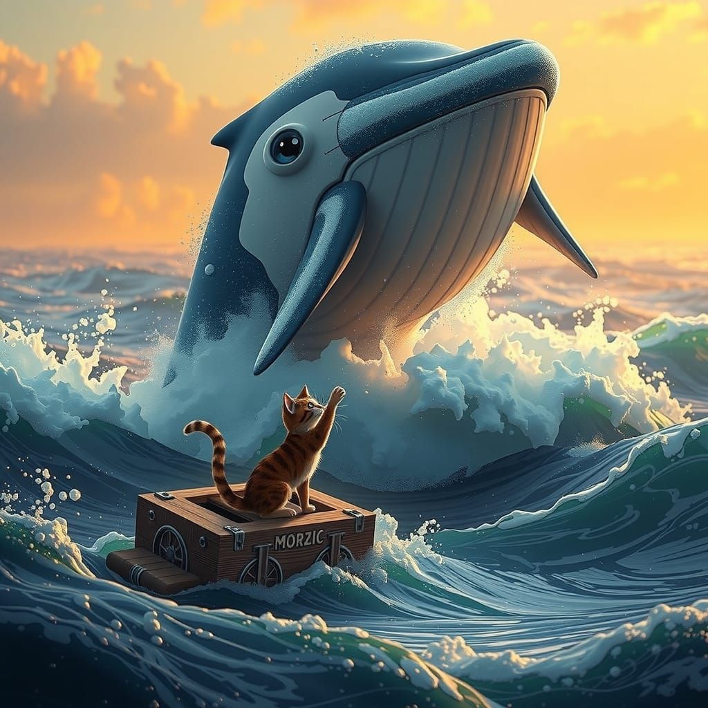 Whimsical Whale Encounter in a Hyperrealistic Underwater Wor...