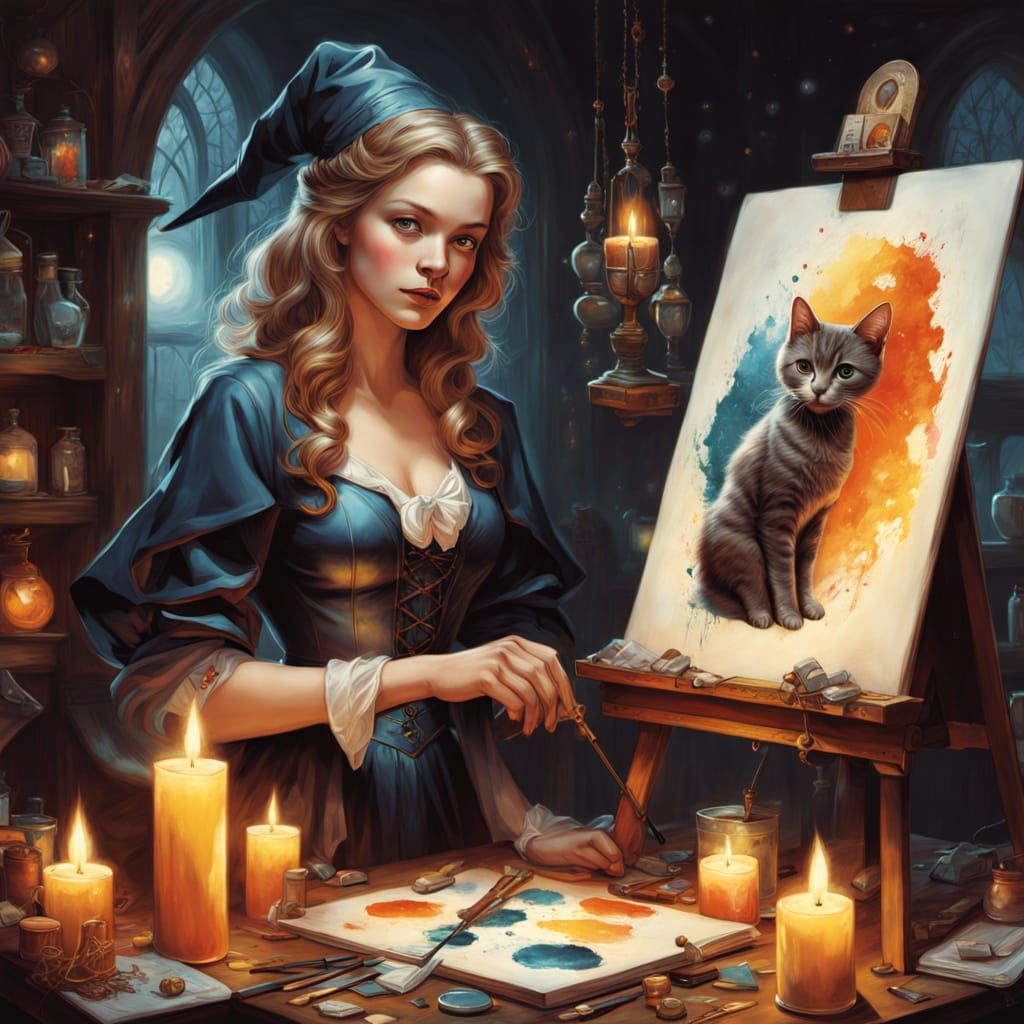 Witch Artist's Painting Comes Alive with Swirling Colors