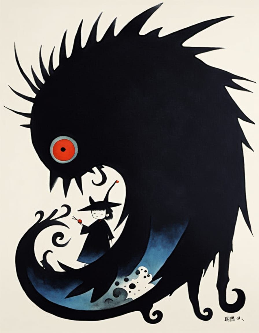 Magical Lonely Monster in Primitivism Style