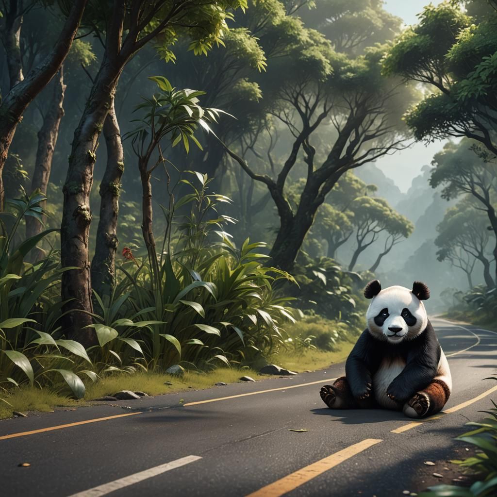 Panda Sits on Lonely Road: Conceptual Art