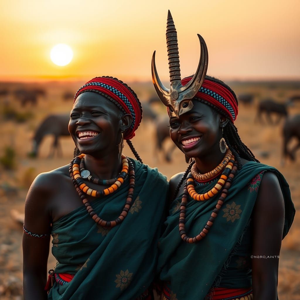 Afrofuturistic Masai Women in Bronze Masks