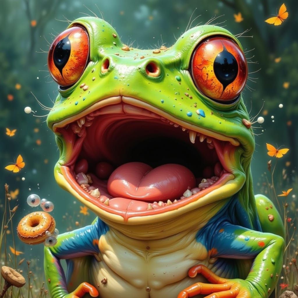 Shocked Cartoon Frog with Exaggerated Expression