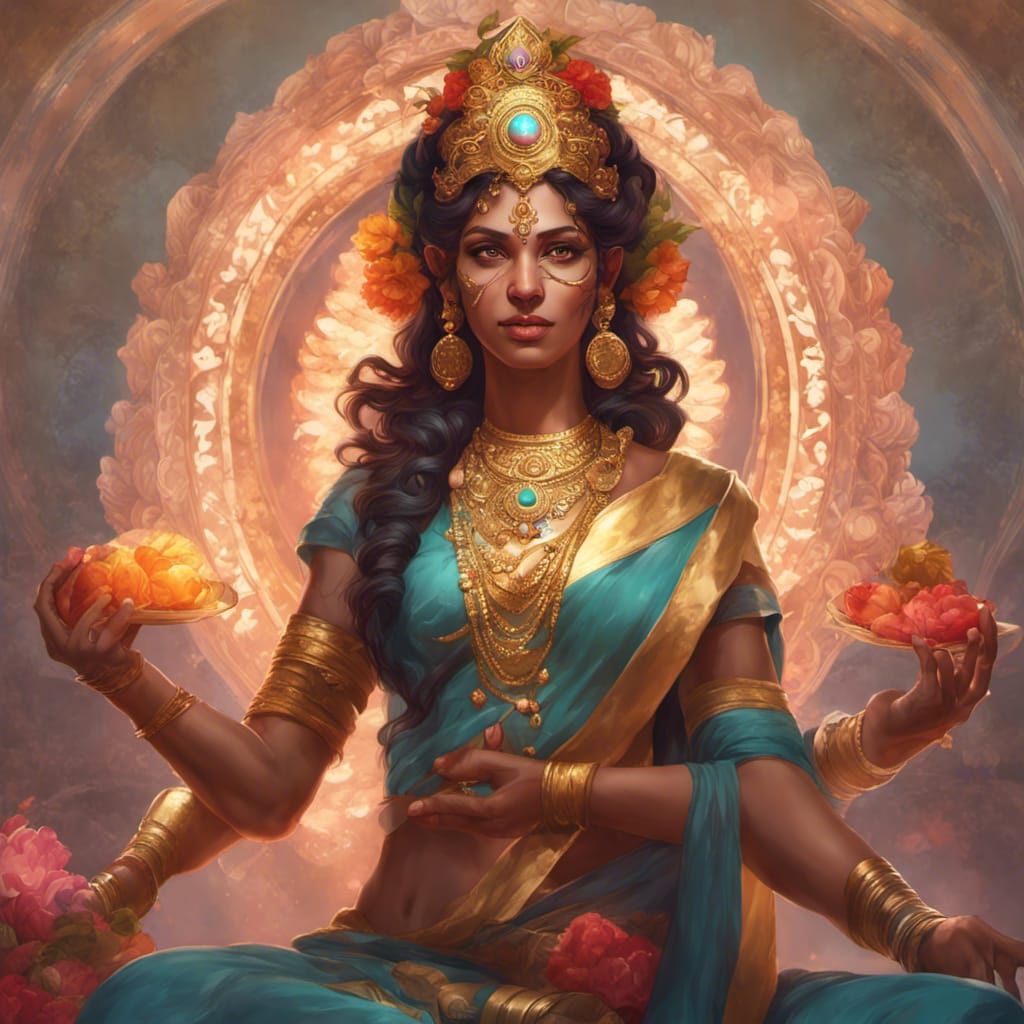 Goddess Lakshmi Portrait in Hyperdetailed Style