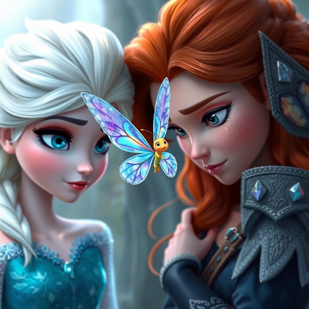 Bewildered Butterfly Caught Between Elsa and Merida