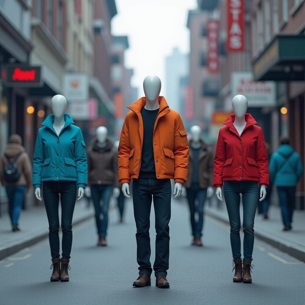 Surreal Cityscape with Animated Mannequins