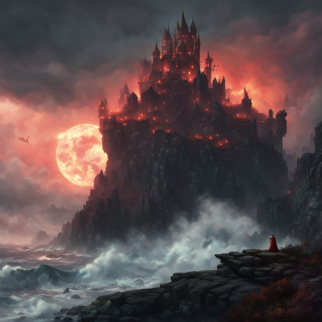 Pregnant Vampire Queen on Windswept Cliff