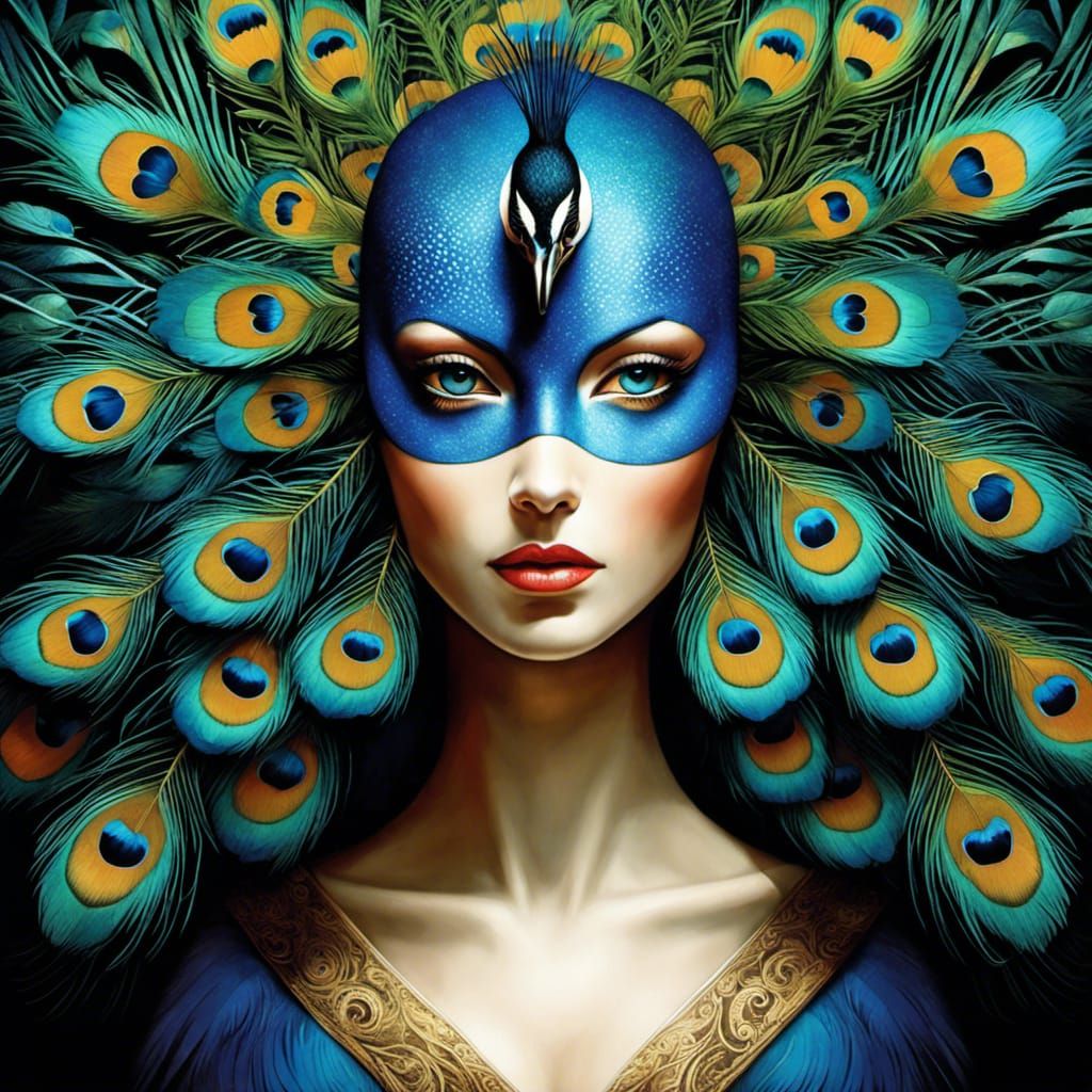 Majestic Peacock in Psychedelic Surrealism Style