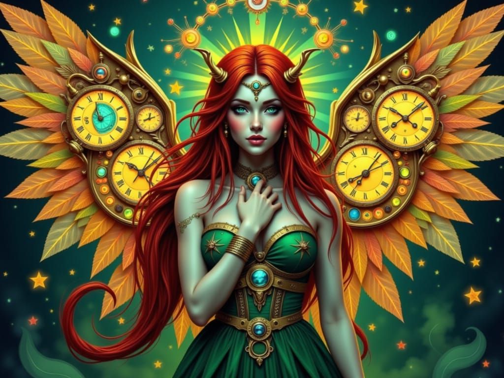 Clockpunk Angel with Clockwork Wings and Gemstones