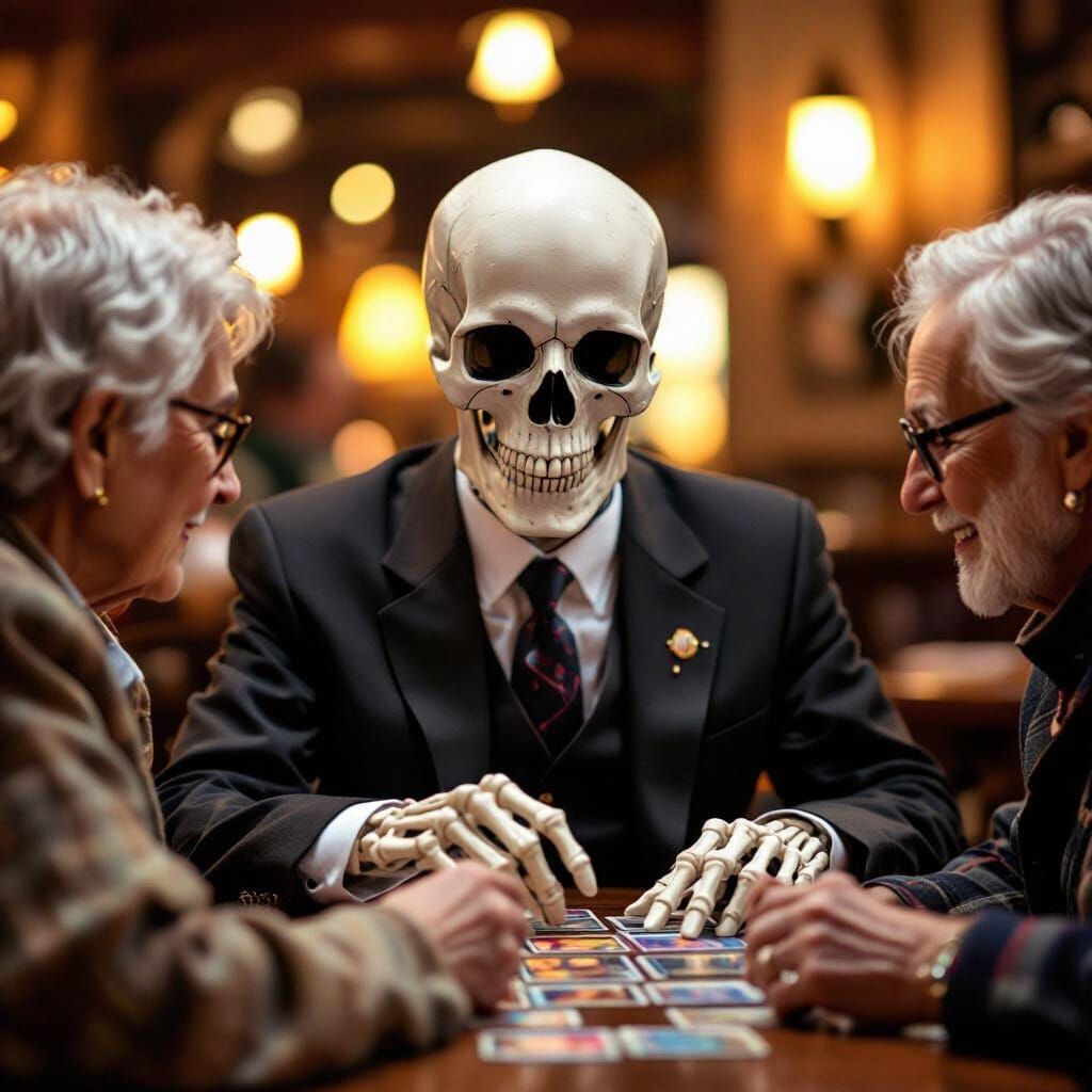 Skeleton Playing Magic The Gathering With Friends