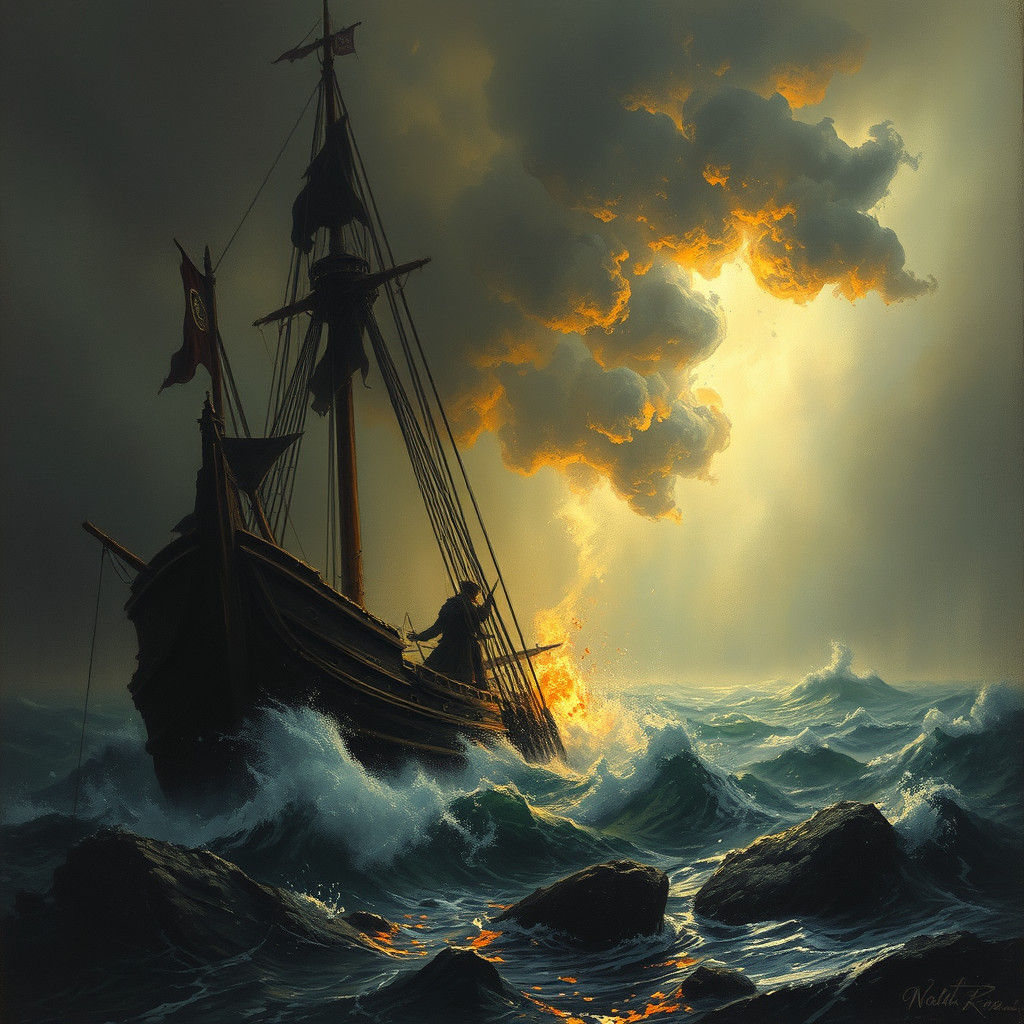 Cursed Mariner in Dark Fantasy Horror Style