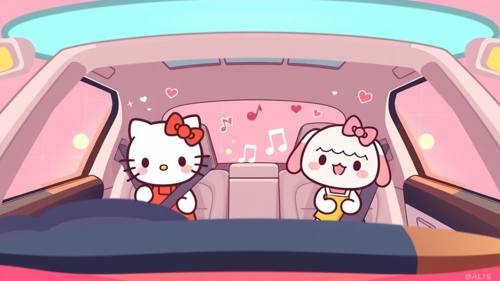Ultra-Cute Animated Car Scene with Sanrio Characters