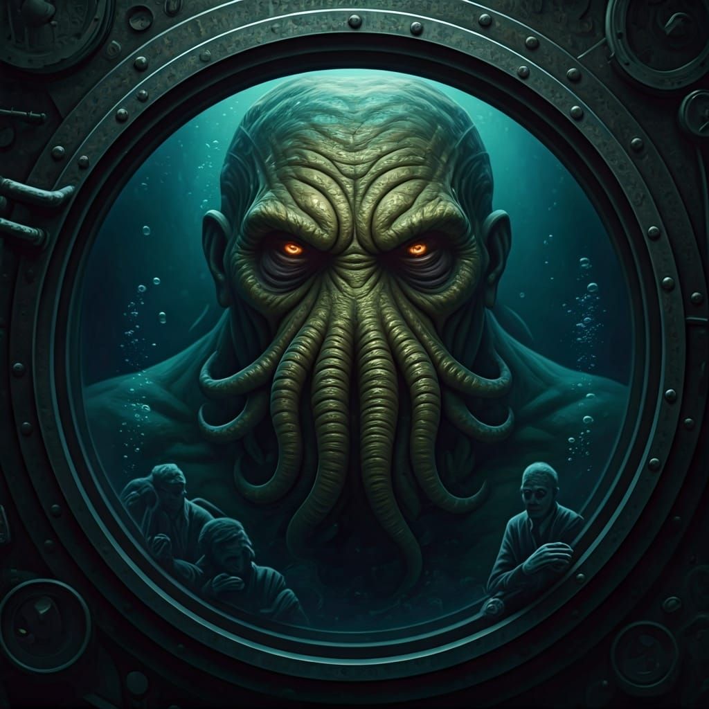 Grotesque Cthulhu Face Stares Through Porthole