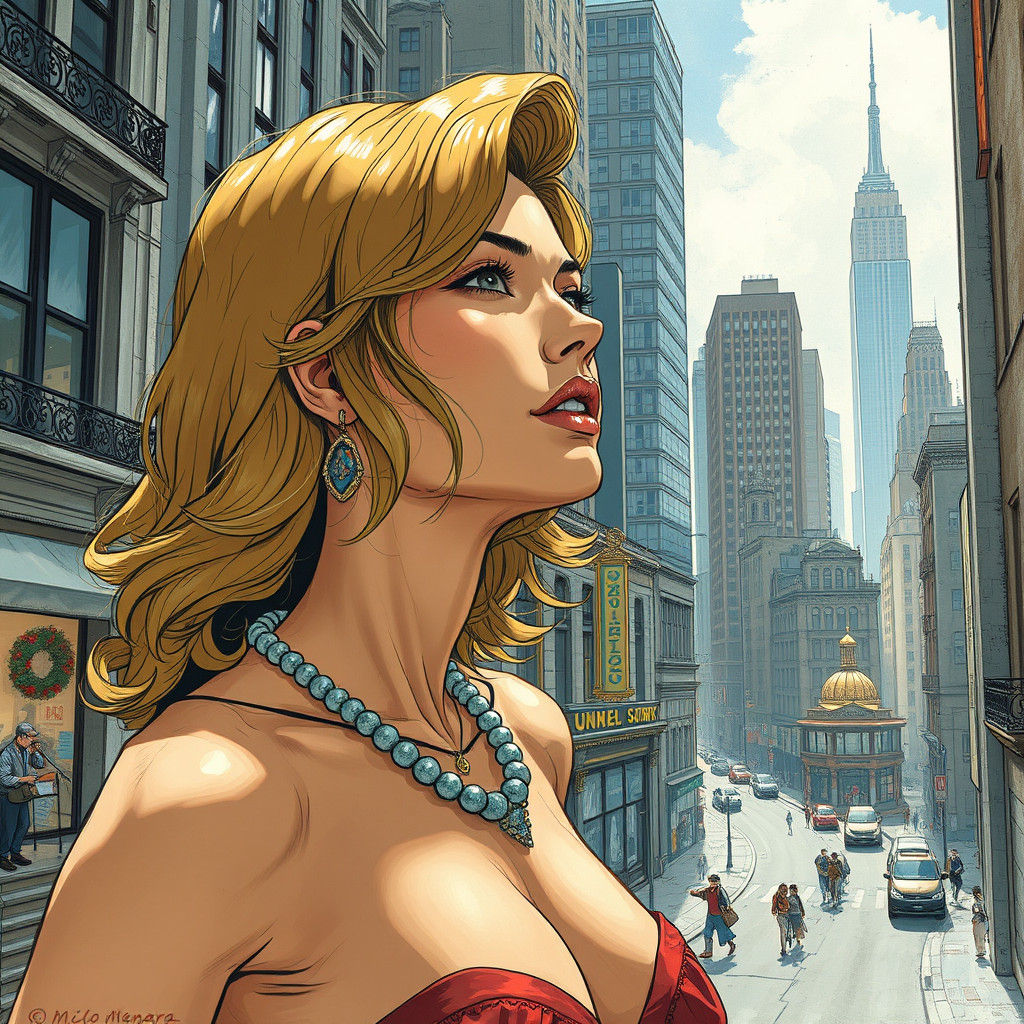 Giant Woman in City, Comic Art Style