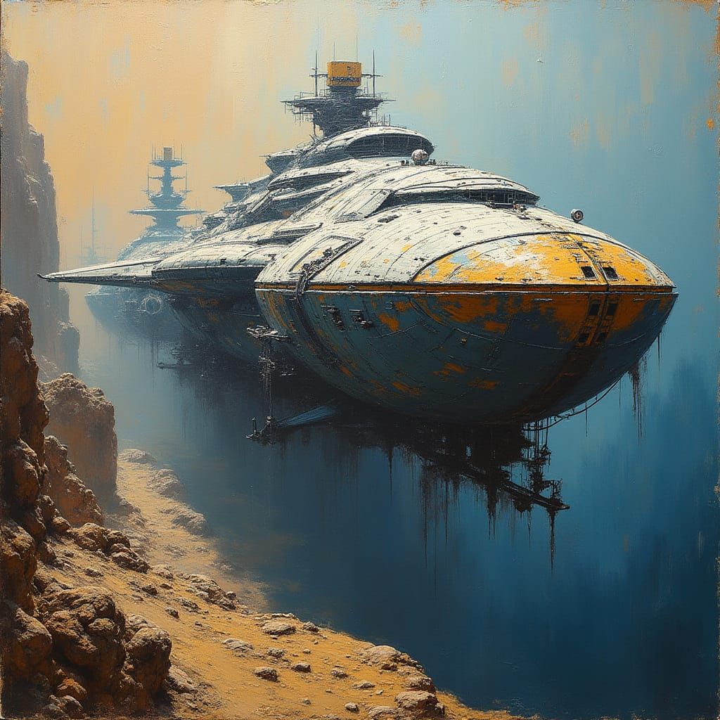 Colossal Spacecraft Docks: An Impasto Painting