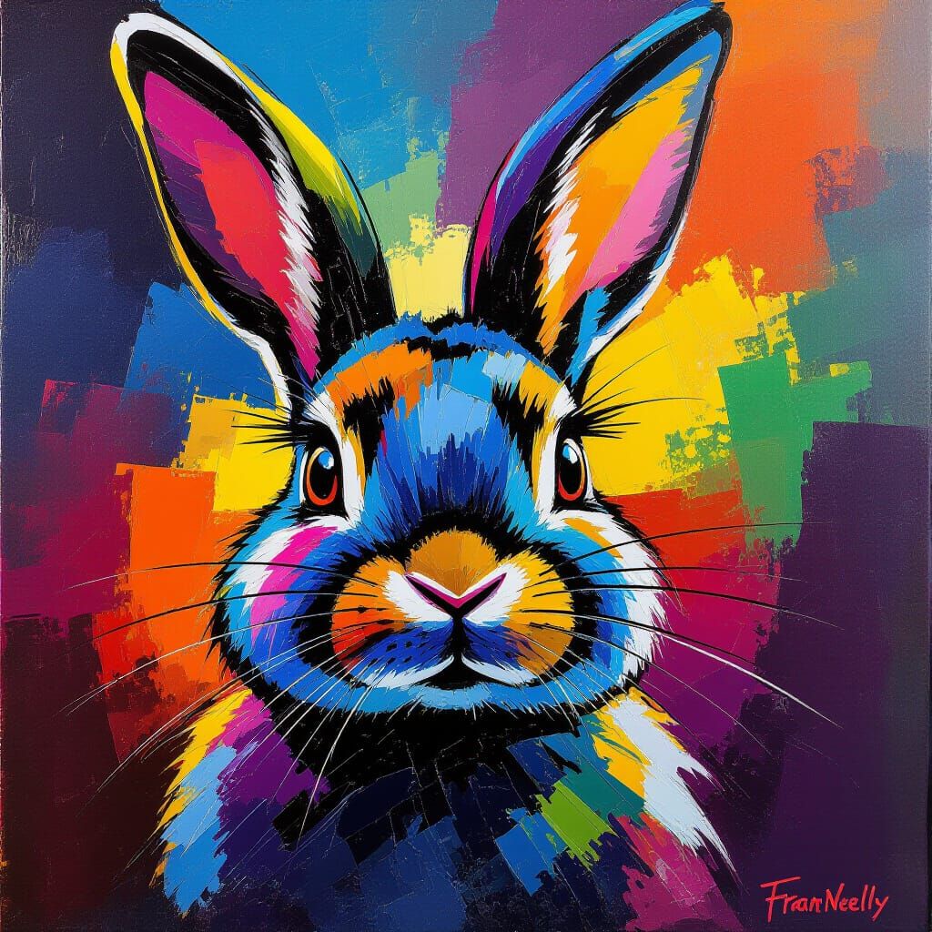 Expressive Rabbit Portrait in Vibrant Impasto Style