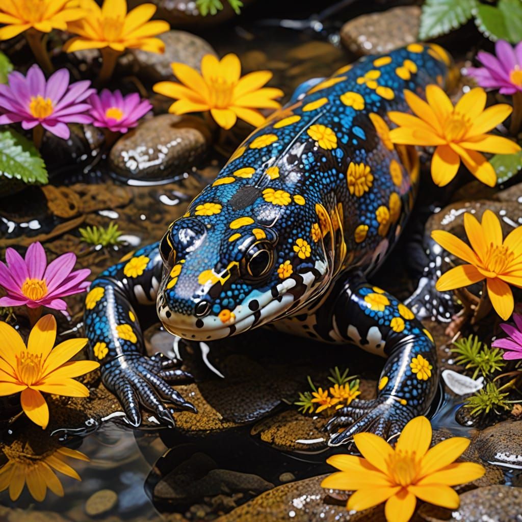 Psychedelic Salamander in Vivid Mountain Brook
