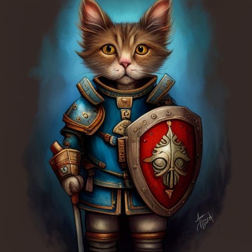 Cat Adventurer in Medieval Armor, Detailed Digital Art