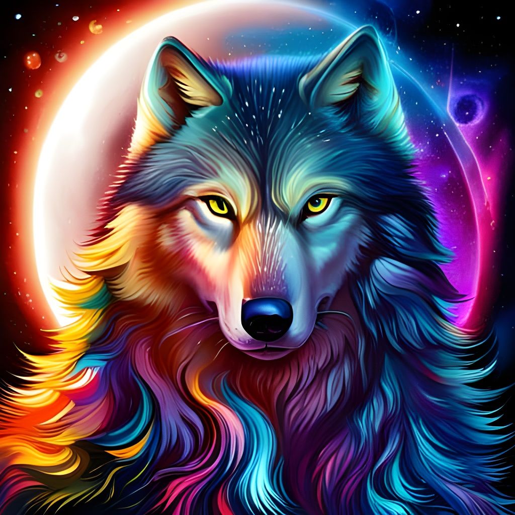 Galactic Wolf Howling at Moon in Graffiti Art