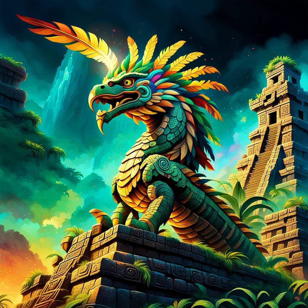Quetzalcoatl Rises: Mesoamerican Mythology in Oil Painting