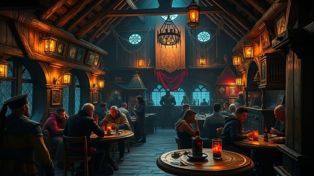 Fantasy Adventurers Gather in Bustling Tavern
