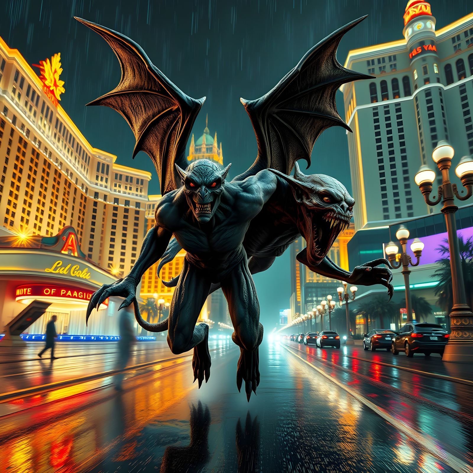 Gargoyle and Creeper Chase in Neon Las Vegas