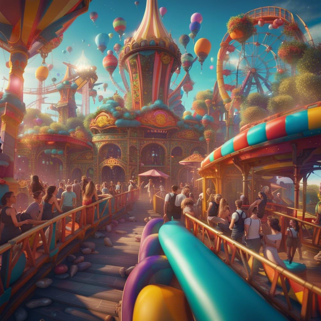 Bright and Joyful Amusement Park Art