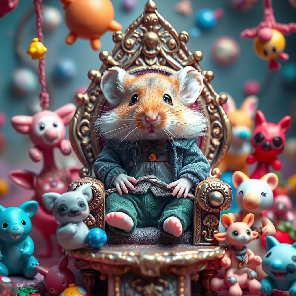 Whimsical Hamster Royalty in Colorful Fantasy Realm