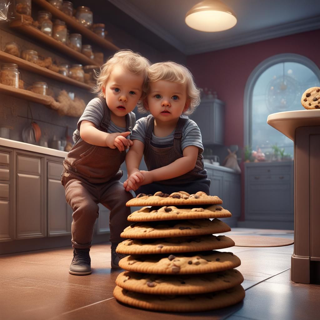Toddlers Team Up for Cookies: Detailed Matte Painting