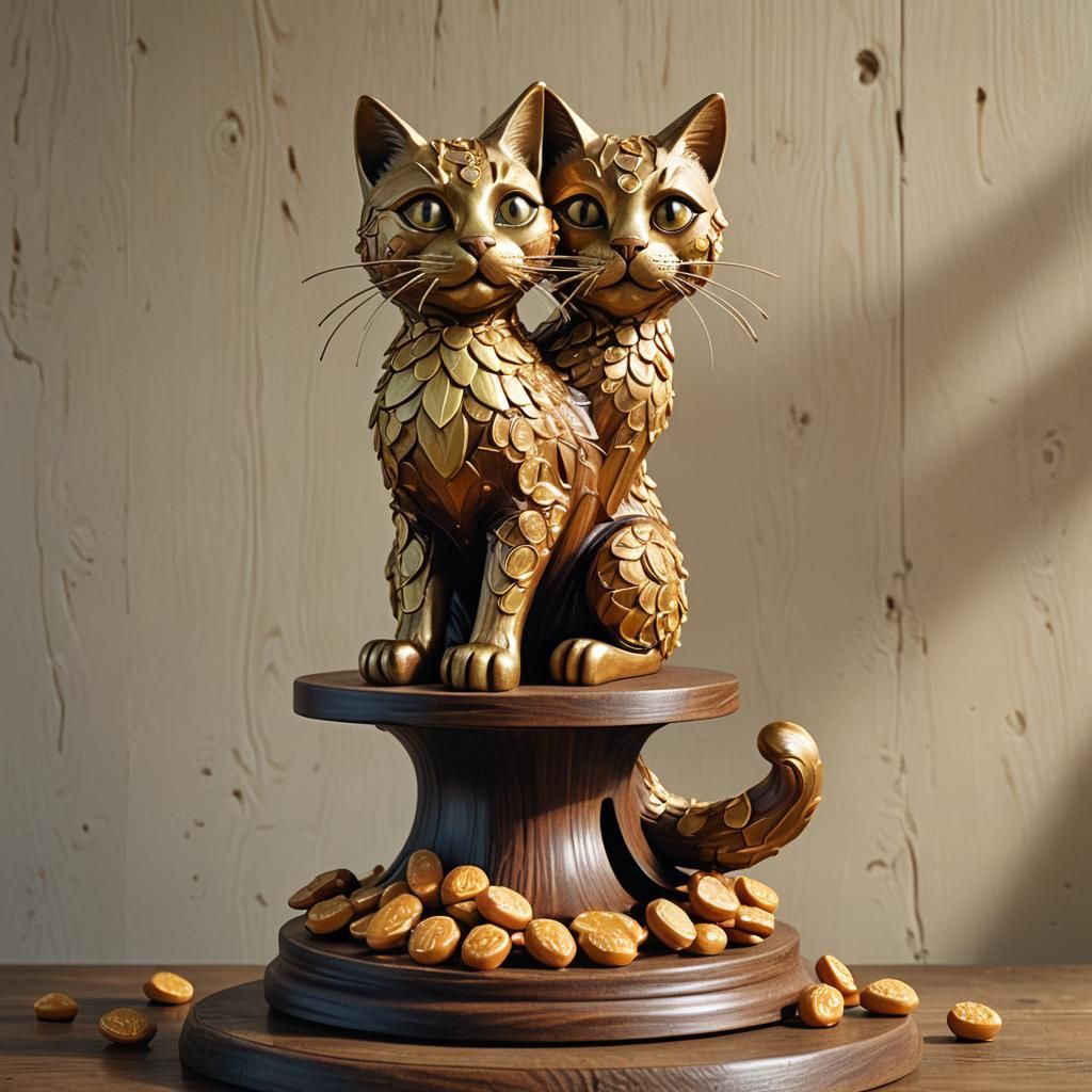 Cat-shaped Croccante Confectionery Art in Golden Caramello