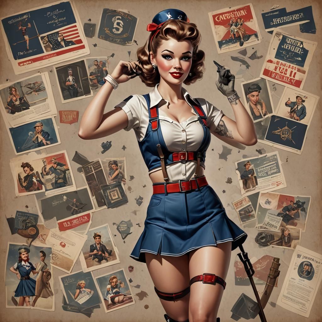 American Pin-Up in GI Outfit: Detailed Matte Painting