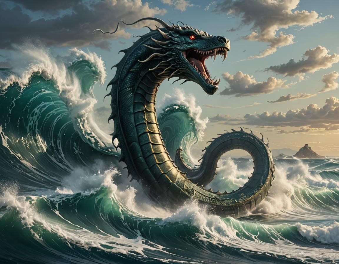 Majestic Sea Serpent Emerges from the Ocean