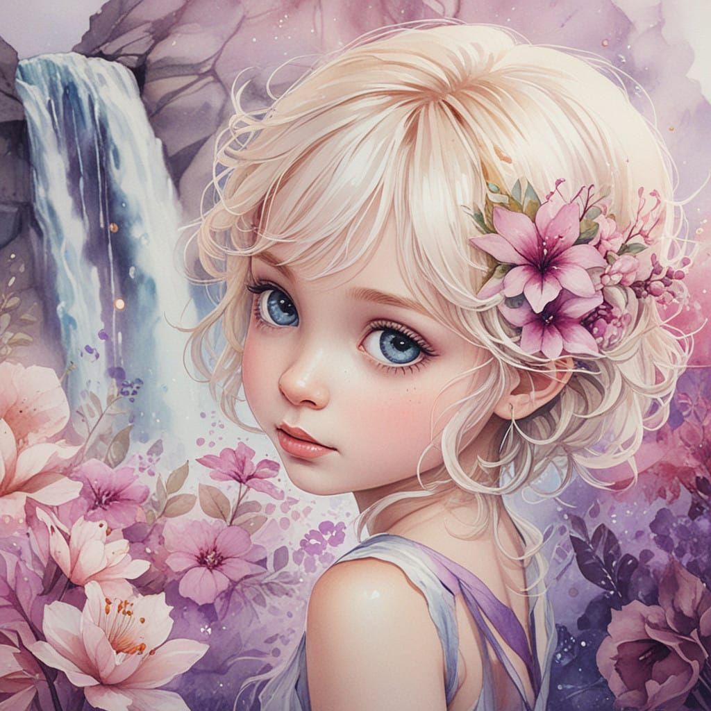 Whimsical Toddler Enchanted by Sparkling Flowers in a Dreaml...