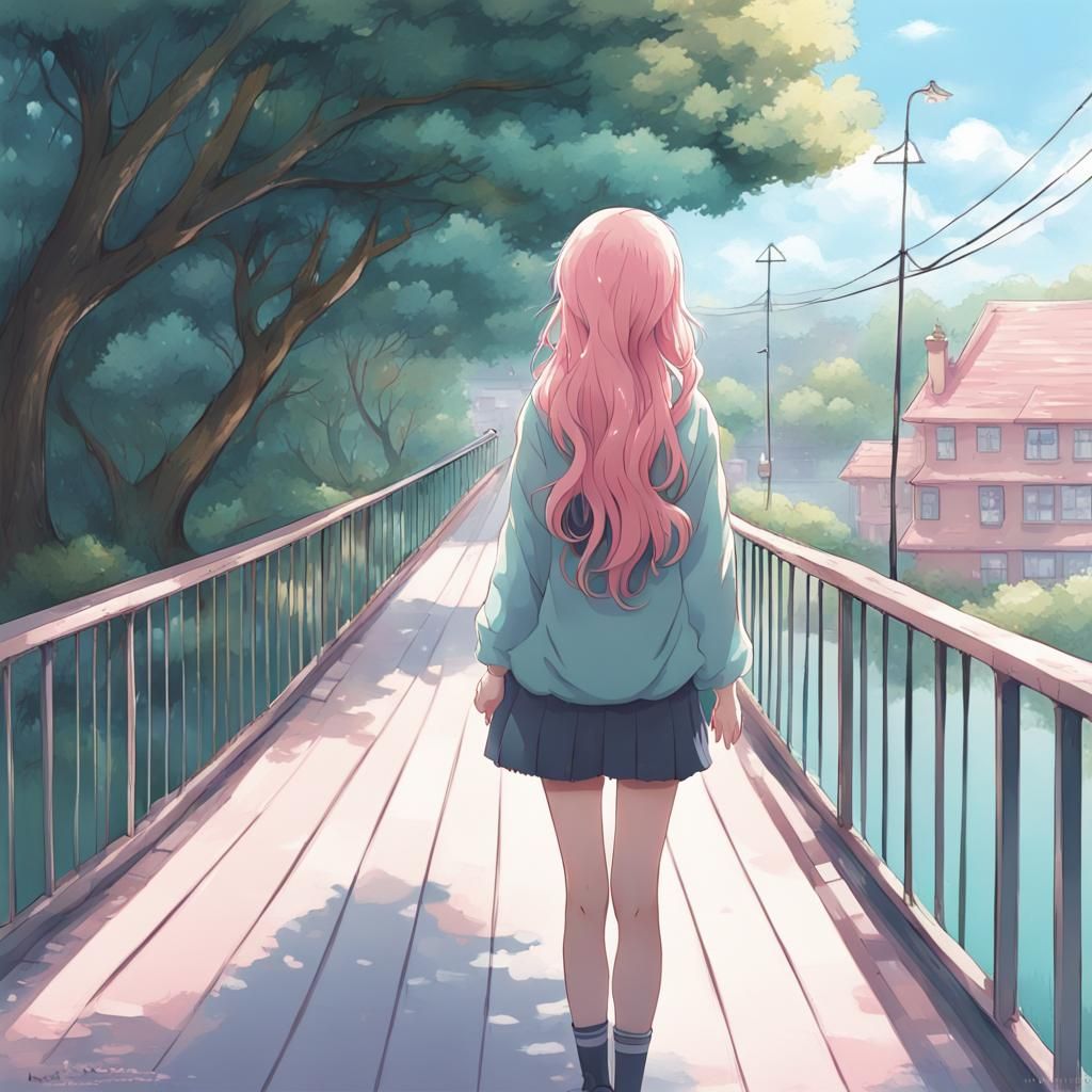 Girl with Aqua Hair in Anime Style