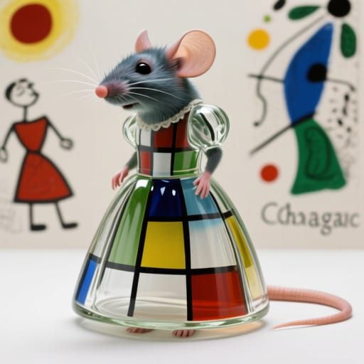 Lonely Mouse in Glass Dress Inspired by Mondrian and Chagall