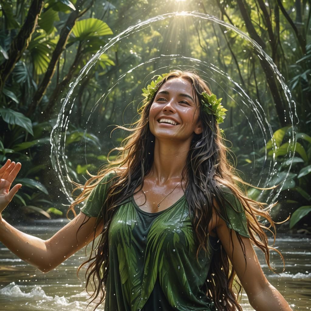 Woman in River with Sparkling Water Halo
