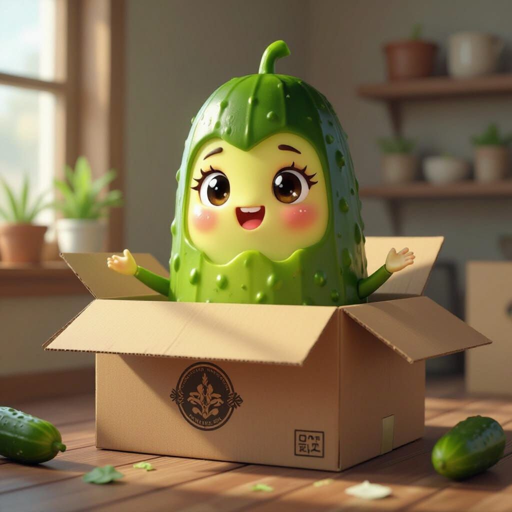 Pickle Character Emerges From Box in Anime Style