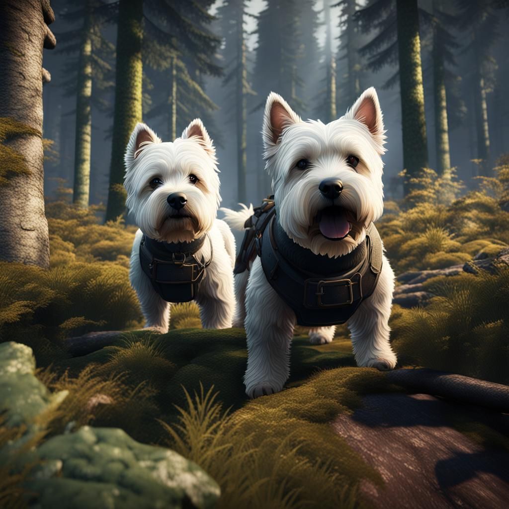 Dogs Protecting Forest in 3D Game Cinematic Style