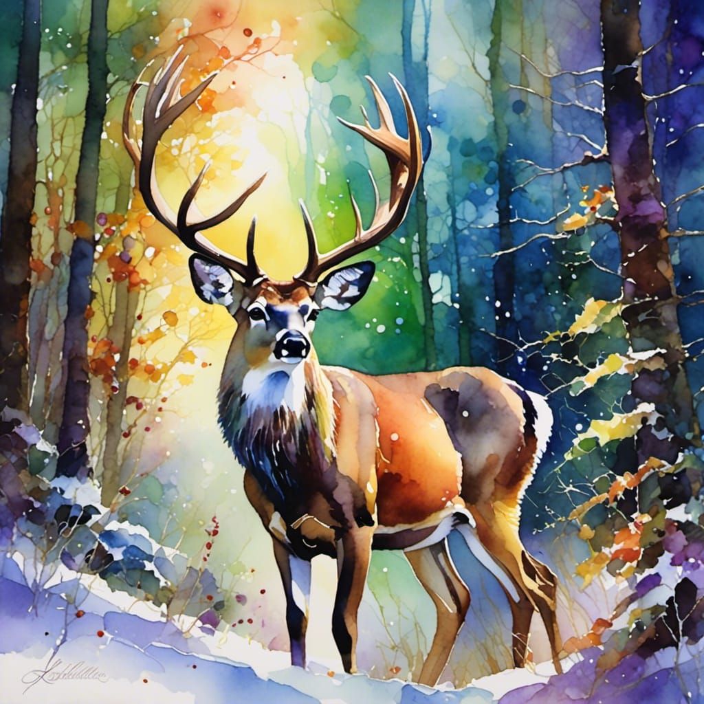 Whitetail Buck Portrait in Forest Clearing