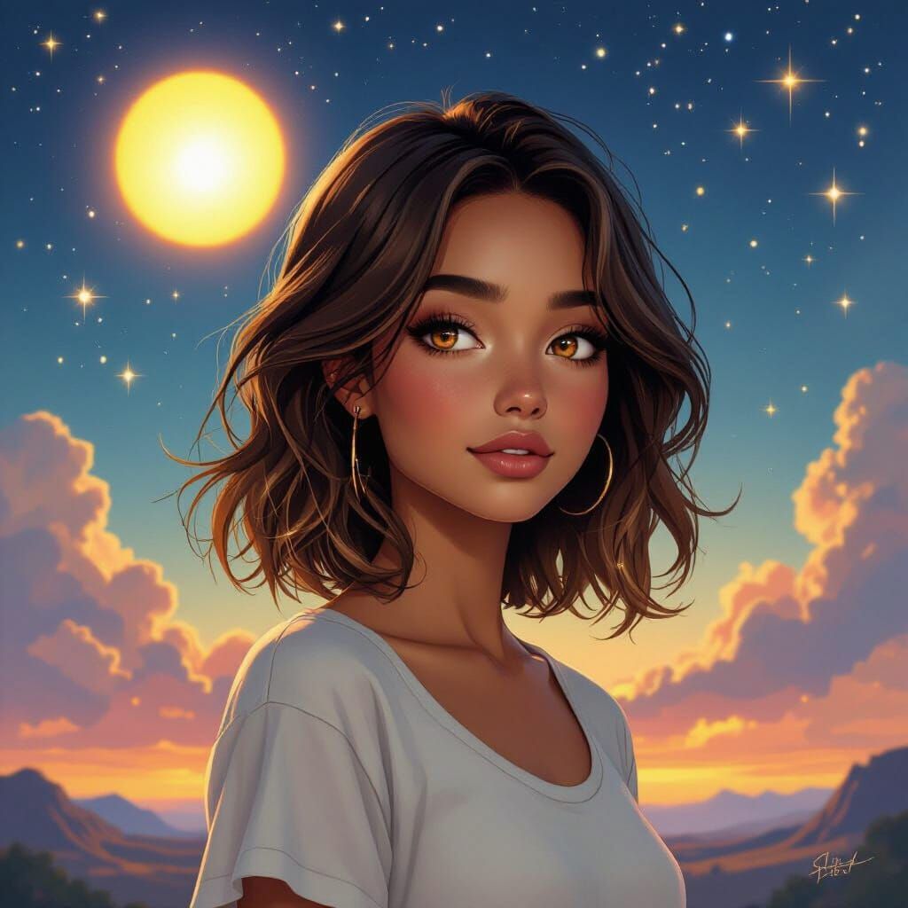 Celestial Girl with Amber Eyes in Digital Painting
