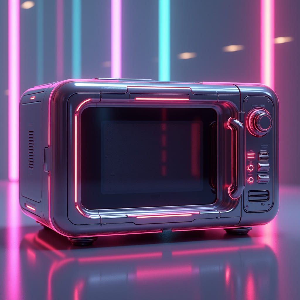 Futuristic Microwave in Neon Anime Style