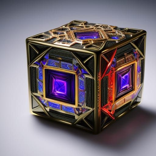 Magical Cube Artifact with Intricate Motifs