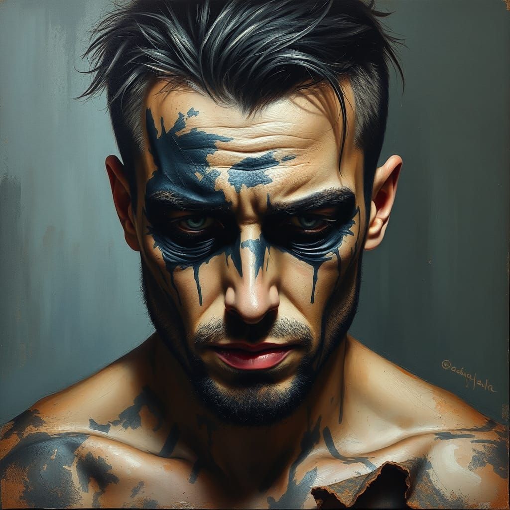 Gothic Scumbling Portrait of a Muscular Man