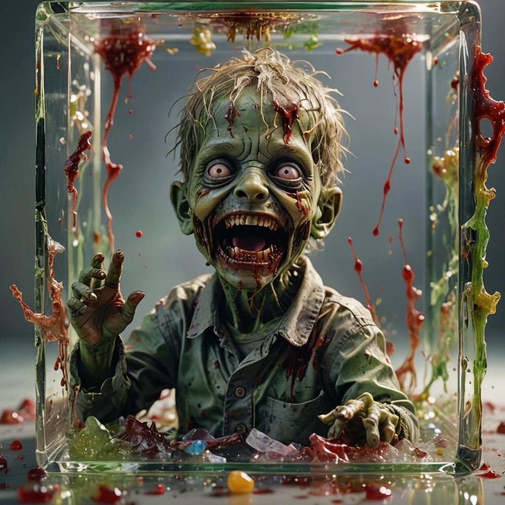 Zombie in Crystal Cube with TNT, Digital Photograph