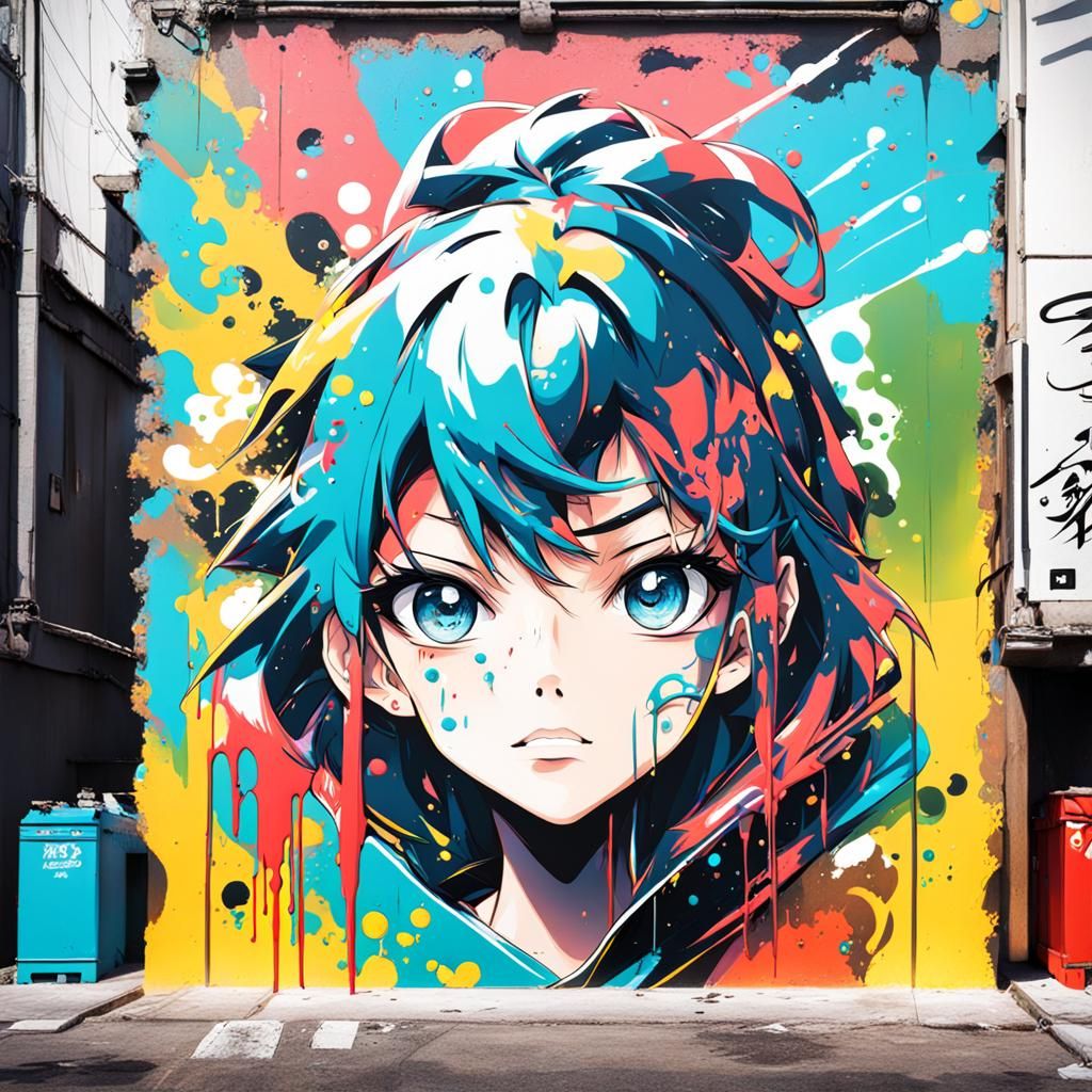 Anime Graffiti Art with Spray Paint Textures