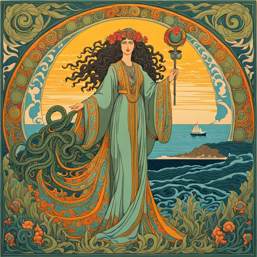 Medusa in Embroidered Coat Illustration