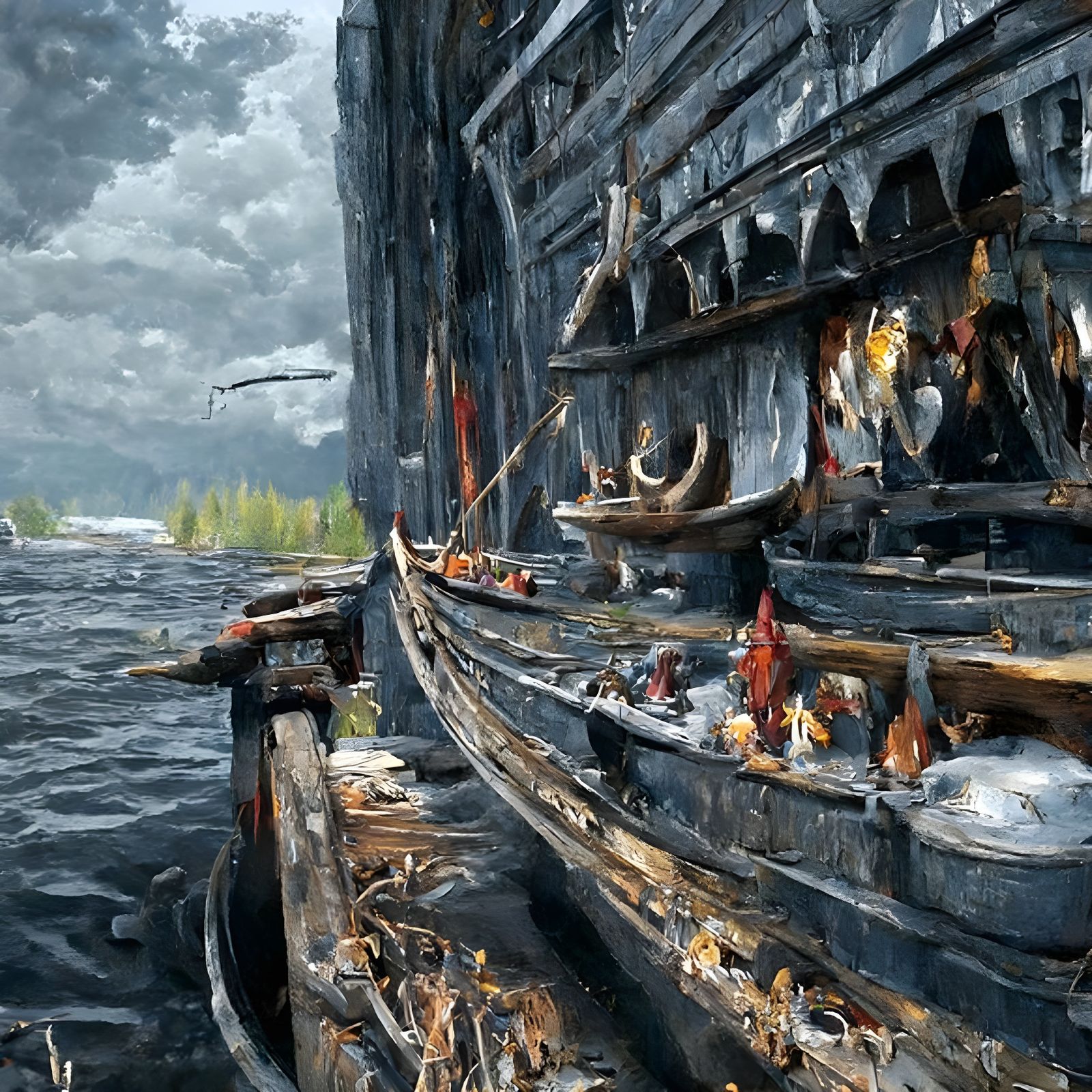 Viking Funeral Pyre in Ominous Storm