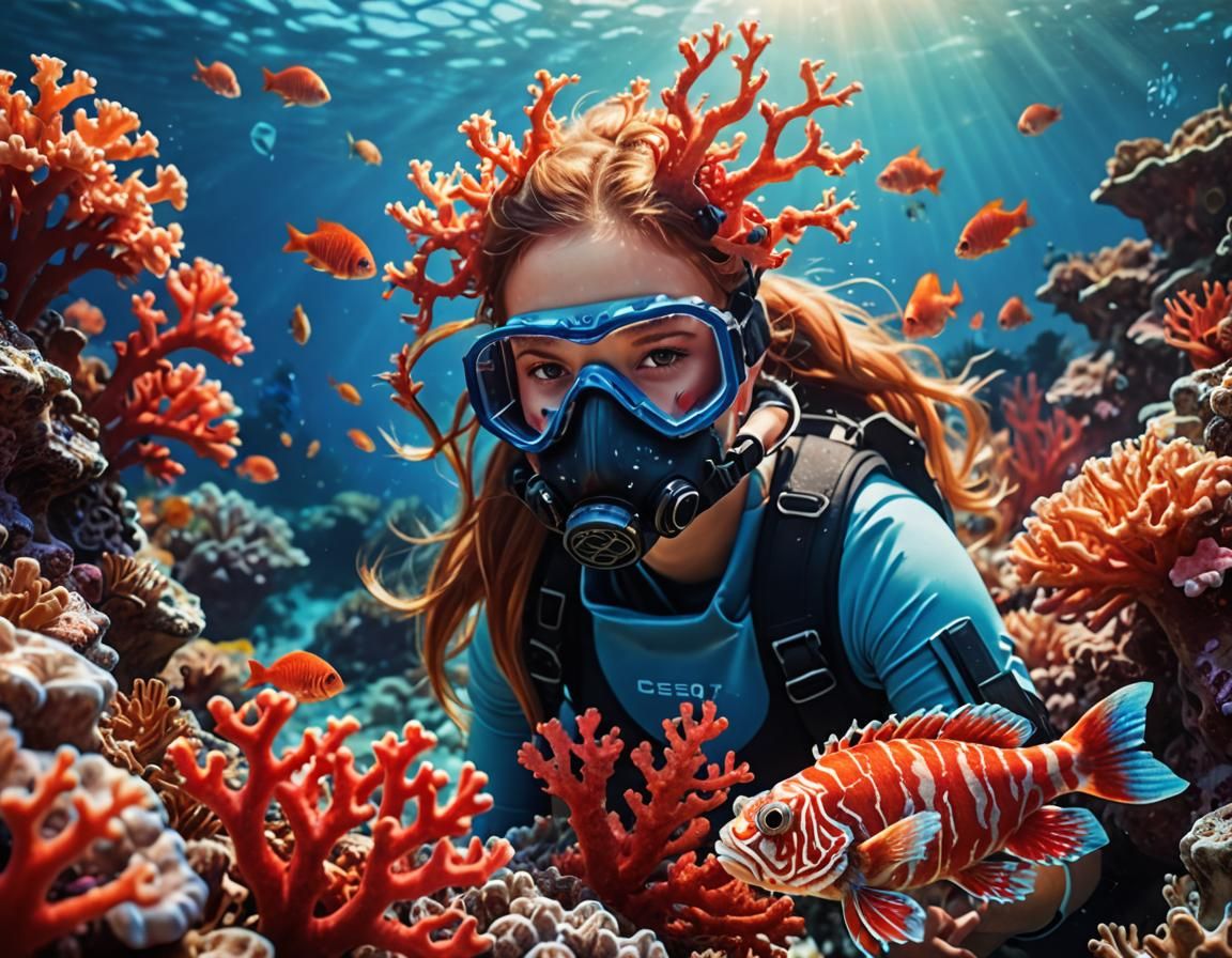 Underwater Scene of Diver and Scorpion Fish