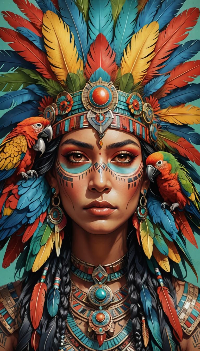 Aztec Goddess Portrait in Art Nouveau Style