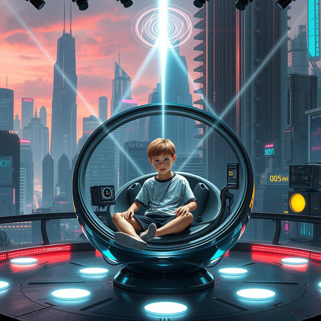 Cyberpunk Cityscape Unveils Futuristic Spaceship and Young B...