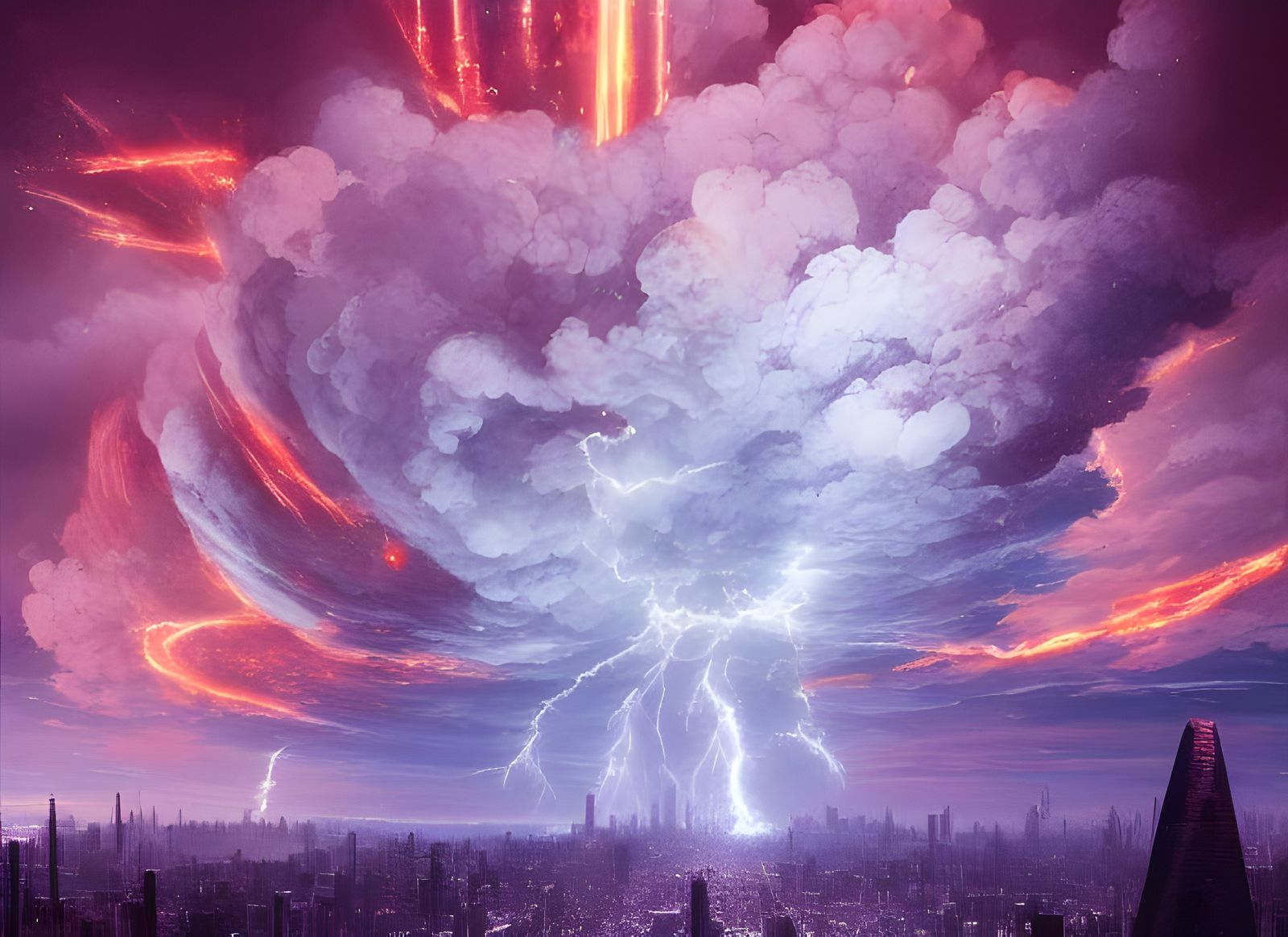 Electric Storm Over Metropolis: Digital Illustration